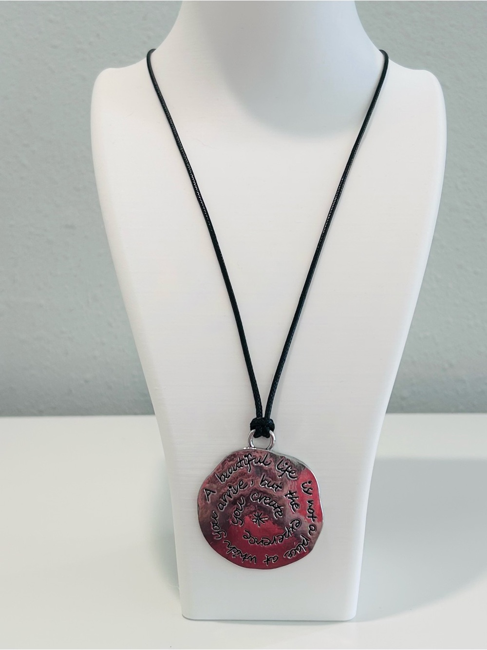 Silvertone Inspirational Necklace A Beautiful Life You Create Round Pendant